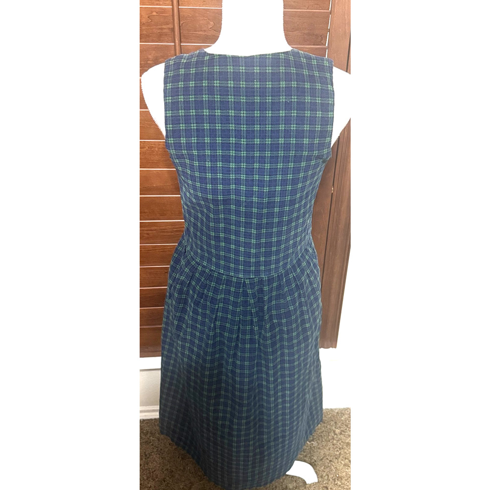 Bryn Connelly Corduroy Jumper Dress Sz 4P Tartan Plaid Navy green Midi VTG 80s - Picture 4 of 9